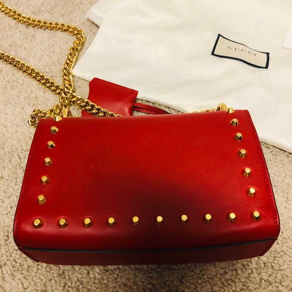 Rare Gucci padlock lambskin pearl stud red bag - Picture 6 of 8